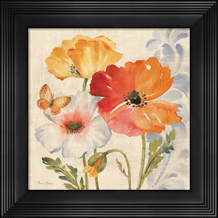 Framed Watercolor Poppies Multi II Print