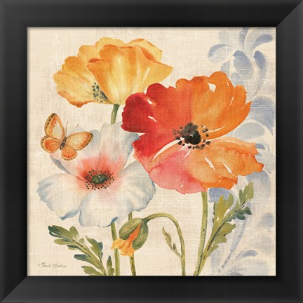 Framed Watercolor Poppies Multi II Print