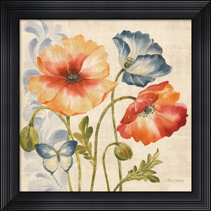 Framed Watercolor Poppies Multi I Print