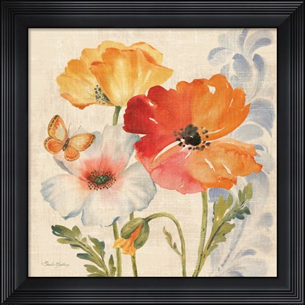 Framed Watercolor Poppies Multi II Print
