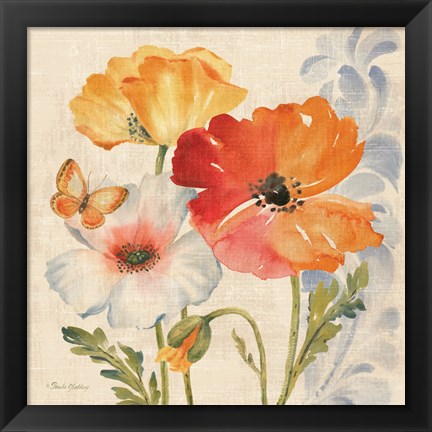 Framed Watercolor Poppies Multi II Print