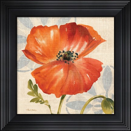Framed Watercolor Poppies I (Orange) Print