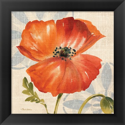 Framed Watercolor Poppies I (Orange) Print