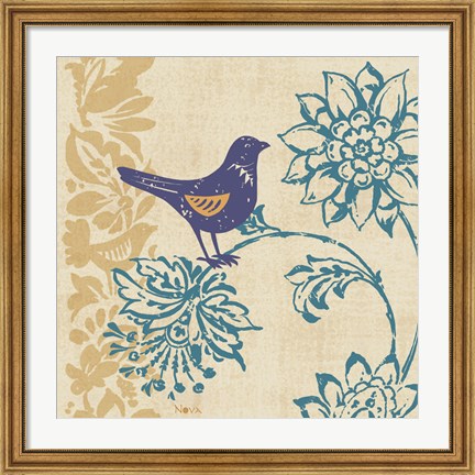 Framed Blue Indigo Bird I Print