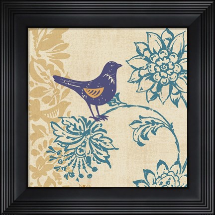 Framed Blue Indigo Bird I Print