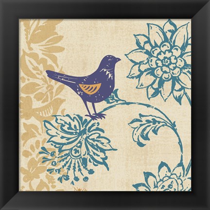 Framed Blue Indigo Bird I Print