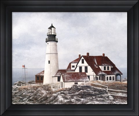 Framed Winter At Portland Head Print