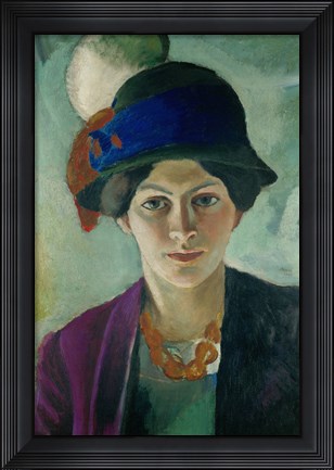 Framed Elisabeth Macke With Hat, 1909 Print