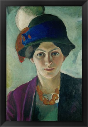 Framed Elisabeth Macke With Hat, 1909 Print