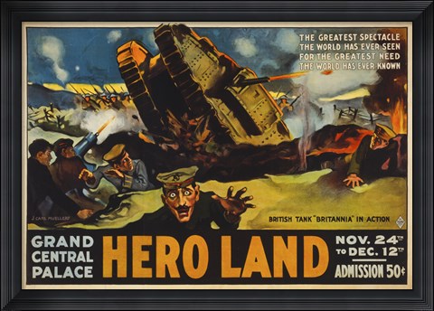 Framed Hero Land, WWI Movie Poster Print