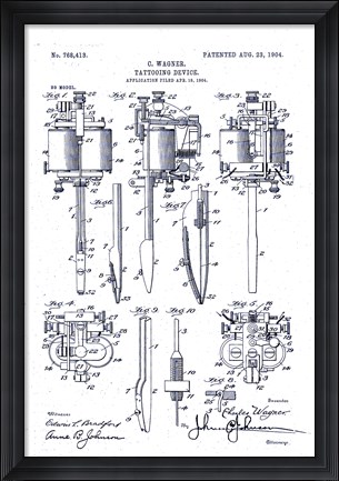 Framed Electric Tattooing Device, Charles Wagner, 1904 Print