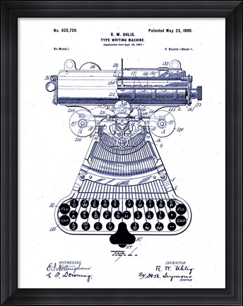 Framed Type Writing Machine, Patented 1899 Print
