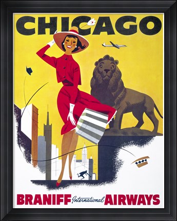 Framed Chicago, Braniff International Airways Print