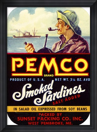 Framed Pemco Brand Smoked Sardines Print