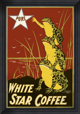 Framed Pure White Star Coffee, Frogs Print