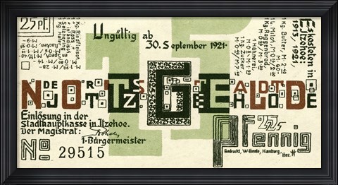 Framed 25 PF Notgeld, Itzehoe, Back Print