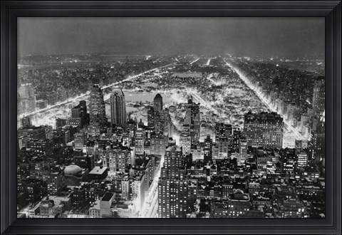 Framed Aerial View of New York City, at Night Print
