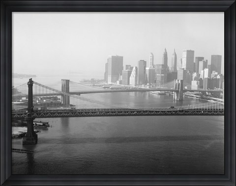 Framed Brooklyn Bridge and Manhattan Bridge Aerial Print