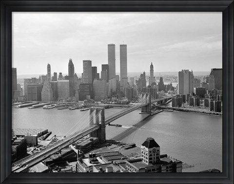 Framed Brooklyn Bridge and World Trade Center, Lower Manhattan Print