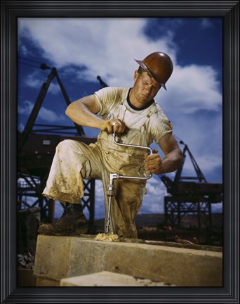 Framed Carpenter at Work on Douglas Dam, Tennessee Print
