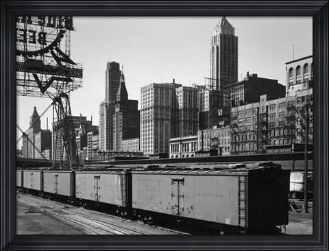 Framed Chicago Skyline from Water Street Print