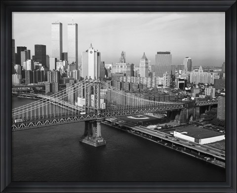 Framed Manhattan Bridge with Twin Towers behind Print