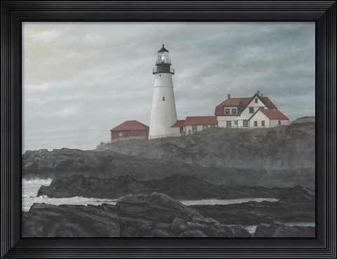 Framed Foggy Morning At Portland Print