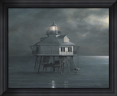 Framed Moonlight At Middle Bay Light Print