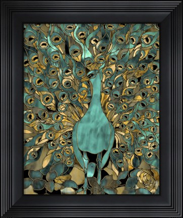 Framed Gold Teal Peacock Print