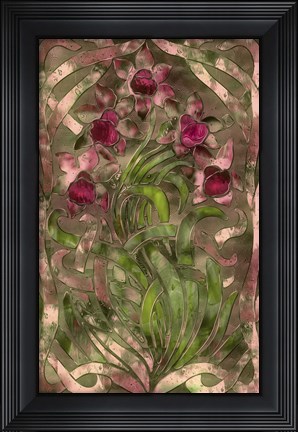 Framed Art Nouveau Pink Floral Print