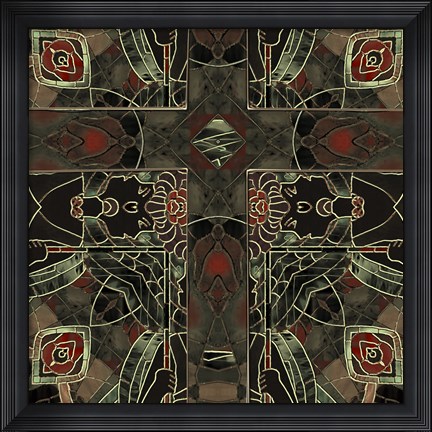 Framed Art Nouveau Stained Glass Crucifix Print
