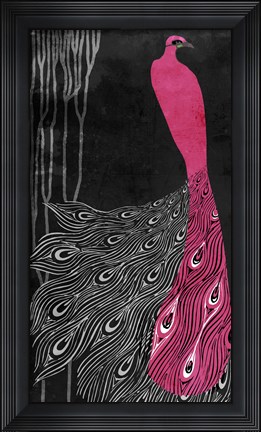 Framed Art Nouveau Pink Peacock Print