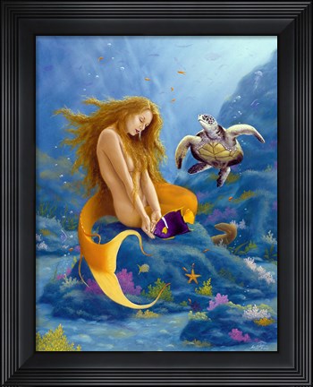 Framed Mermaid and Turtle 2 Print