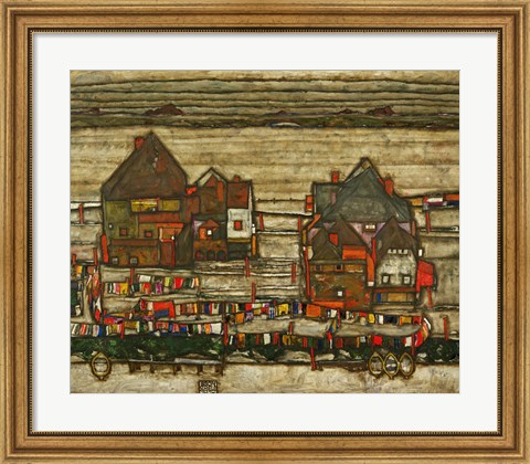 Framed Houses With Colorful Laundry, 1914 Print