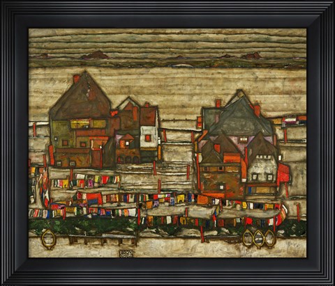 Framed Houses With Colorful Laundry, 1914 Print