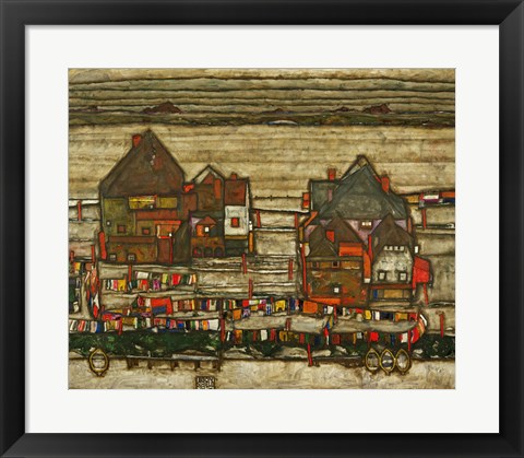 Framed Houses With Colorful Laundry, 1914 Print