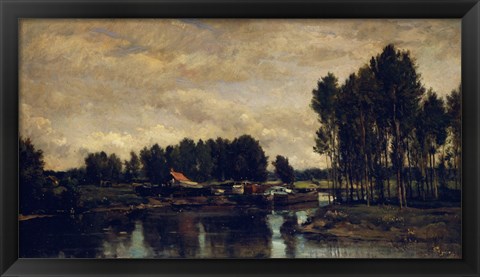 Framed Boats On The Oise, 1865 Print