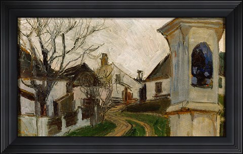 Framed Bare Trees, Houses, and Shrine (Klosterneuburg, Austria) Print
