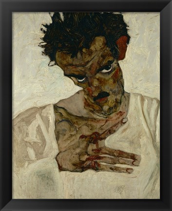 Framed Egon Schiele  Self-Portrait With Bent Head, 1912 Print