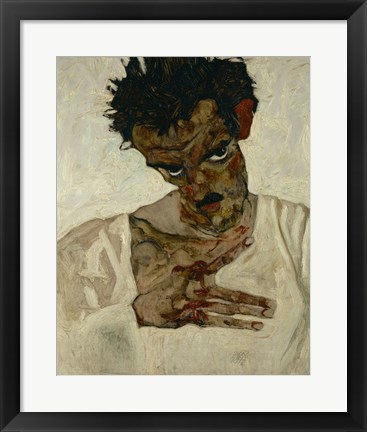 Framed Egon Schiele  Self-Portrait With Bent Head, 1912 Print