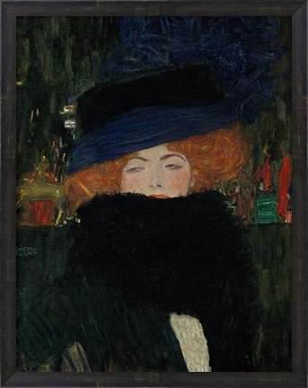 Framed Lady With Hat And Feather Boa, 1909 Print
