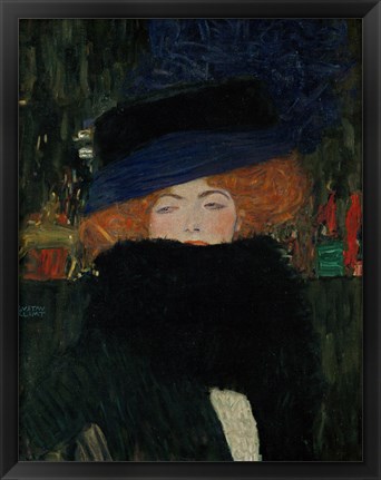 Framed Lady With Hat And Feather Boa, 1909 Print