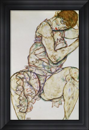 Framed Seated Woman With Left Hand In Hair, 1914 Print