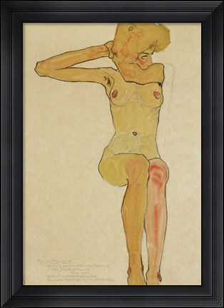 Framed Seated Female Nude With Raised Right Arm, 1910 Print