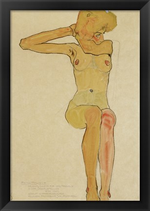 Framed Seated Female Nude With Raised Right Arm, 1910 Print