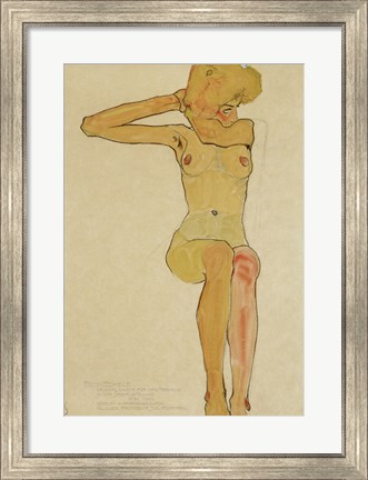 Framed Seated Female Nude With Raised Right Arm, 1910 Print