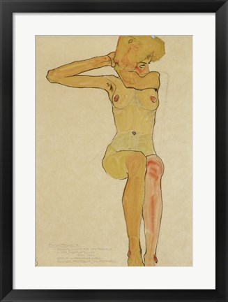 Framed Seated Female Nude With Raised Right Arm, 1910 Print