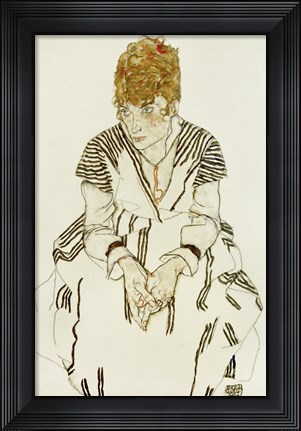 Framed Artist&#39;s Sister-in-Law in Striped Dress, Seated, 1917 Print