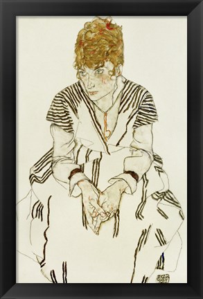 Framed Artist&#39;s Sister-in-Law in Striped Dress, Seated, 1917 Print