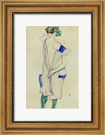 Framed Standing Girl In Blue Dress And Green Stockings, 1913 Print